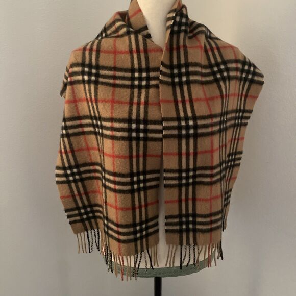 Vintage Burberrys Burberry Camel Nova Check Cashmere Scarf 57" x 12" - Picture 1 of 8